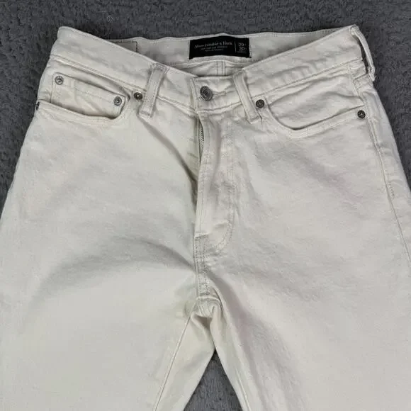 Abercrombie & Fitch Jeans Mens 29x30 Cream Vintage 90s Straight Stretch - Picture 4 of 12